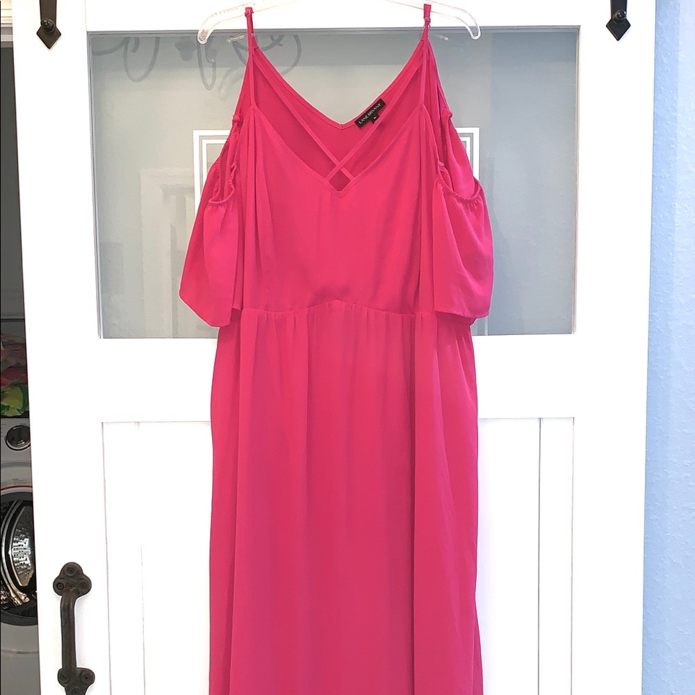Long Pink Cold Shoulder Dress w/ on the chest